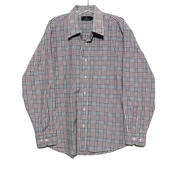 Vittorino Button Down Shirt Plaid Checks Mens L 16-16.5 Red Green White 34-35 - Picture 1 of 8